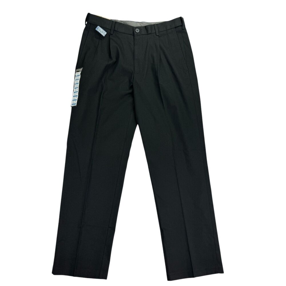 Haggar Mens Premium No Iron Khaki Classic Fit Pleated Dress Pants Black 32x30